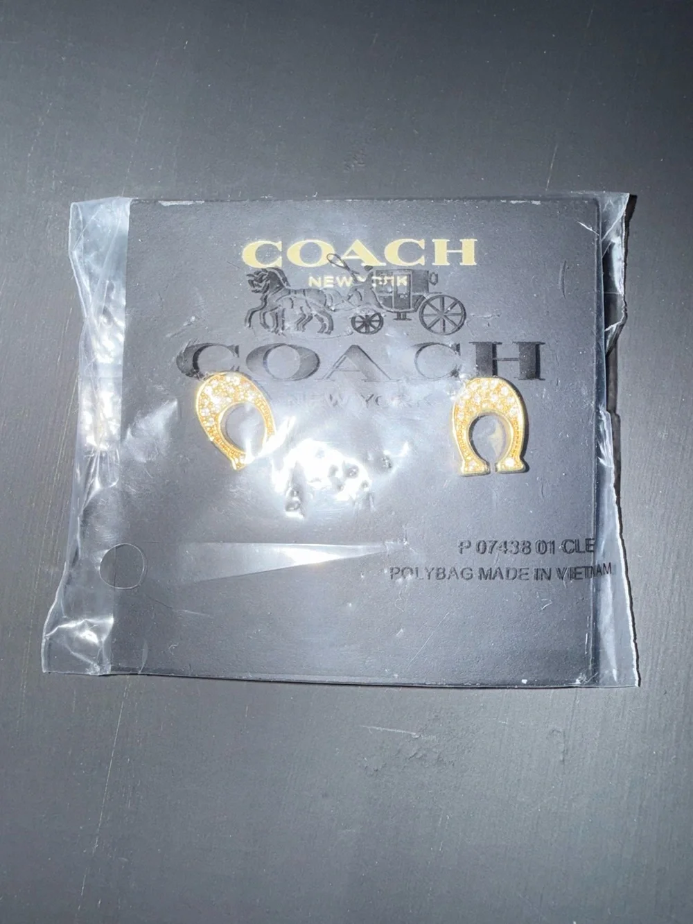 COACH Gold Pavé Horseshoe Stud Earrings
